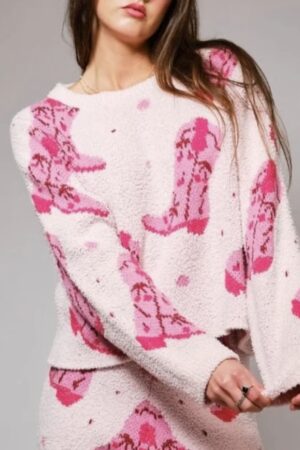 Pink Fuzzy Knit Cowboy Top