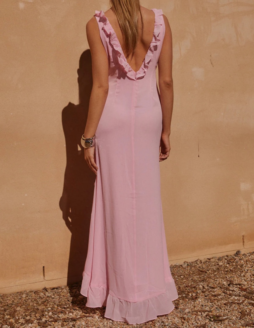 Hot Pink Ruffle High-Slit Maxi - Image 2