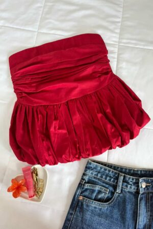 Red ruched bubble top