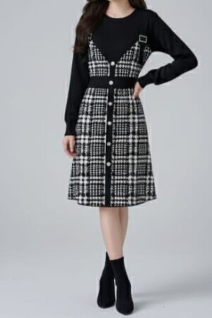 Monocrome tweed midi dress
