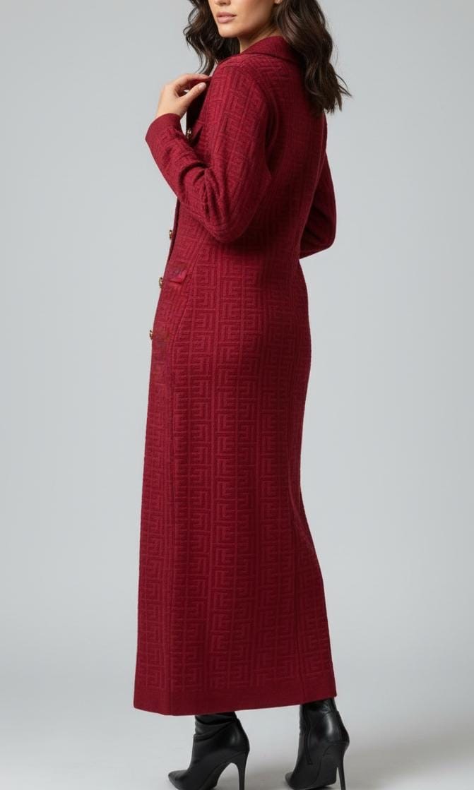 Regal Gold-Button Knit Maxi Coat Dress - Image 4
