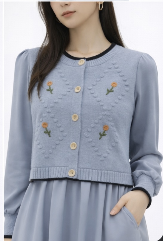 Mynway Powder Blue Embroidered Knit Midi Dress - Image 2