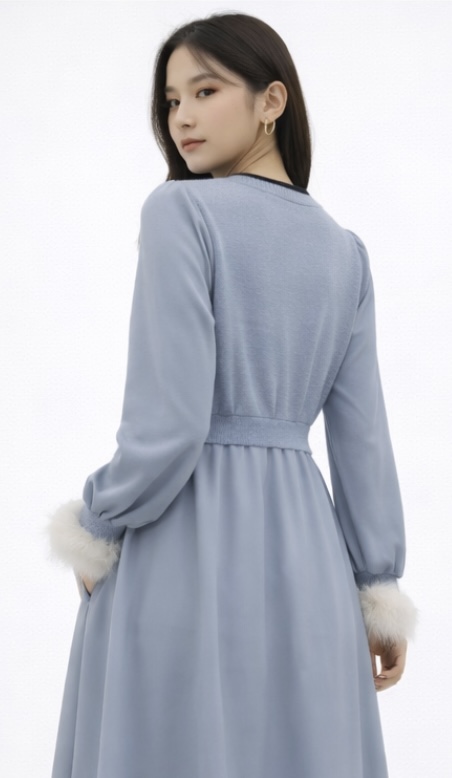 Mynway Powder Blue Embroidered Knit Midi Dress - Image 4