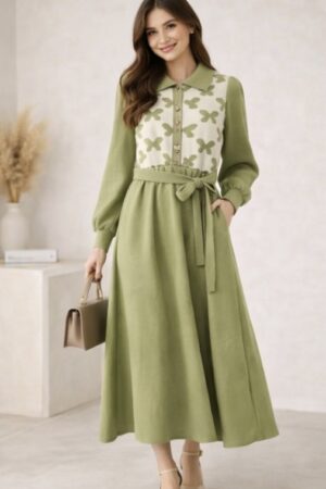 Mynway Olive Butterfly Knit Dress