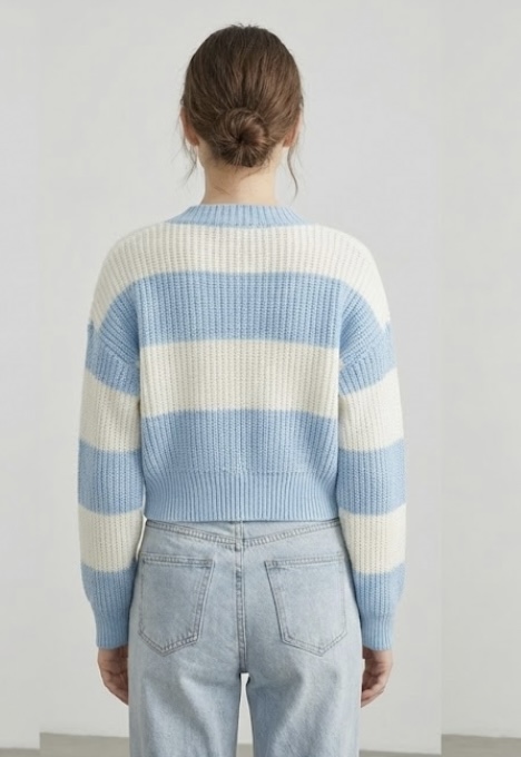Azure Bow Stripe Knit Cardigan - Image 2