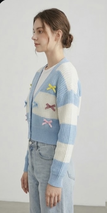 Azure Bow Stripe Knit Cardigan - Image 3