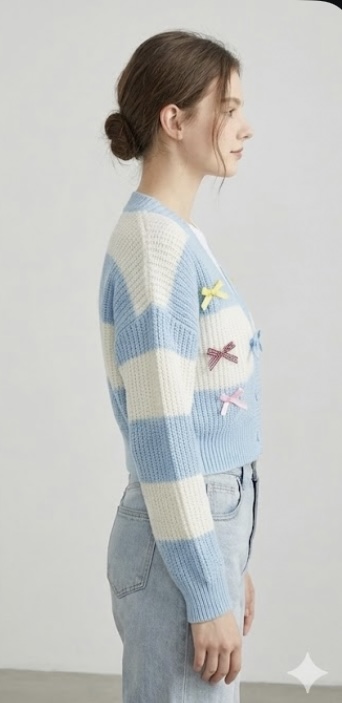 Azure Bow Stripe Knit Cardigan - Image 4