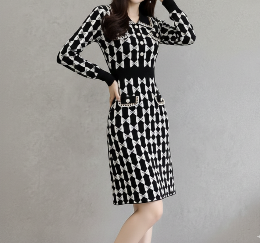 Luxe Monochrome Chain-Trim Dress - Image 3