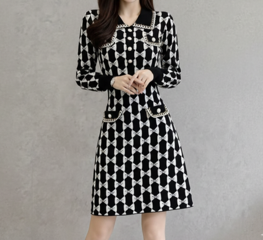 Luxe Monochrome Chain-Trim Dress