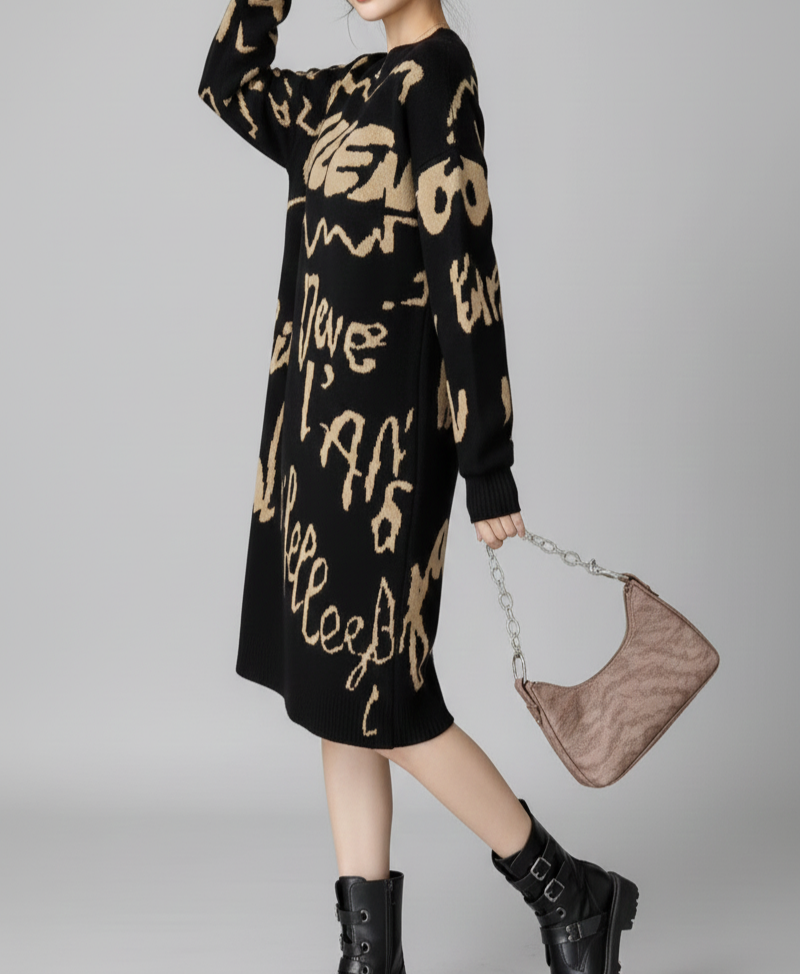 Oversize Wool Street Graphic Knit Dress - Image 3