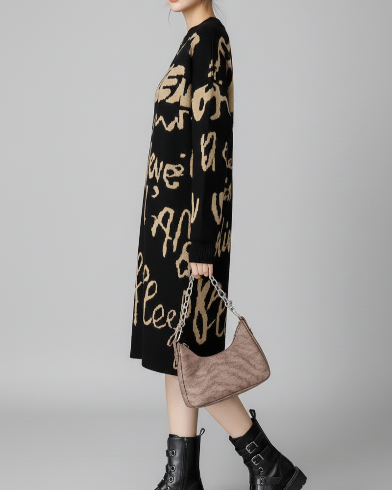 Oversize Wool Street Graphic Knit Dress - Image 2