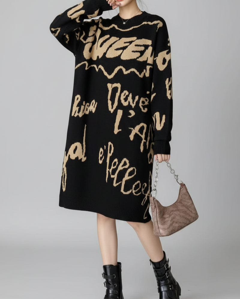 Oversize Wool Street Graphic Knit Dress