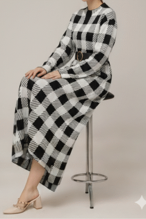 Mynway Monochrome Luxe Plaid Maxi Dress