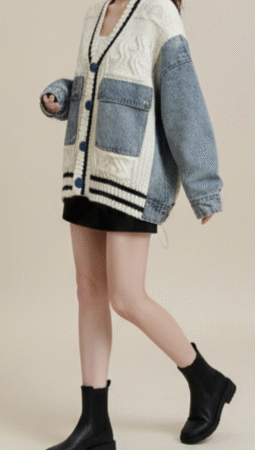 Mynway Denim-Knit Contrast Cardigan