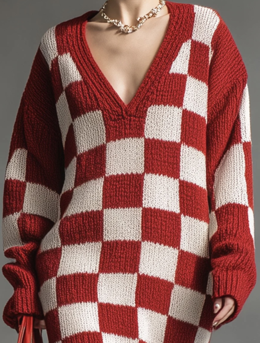 Rust Checkered Knit Maxi Dress - Image 2