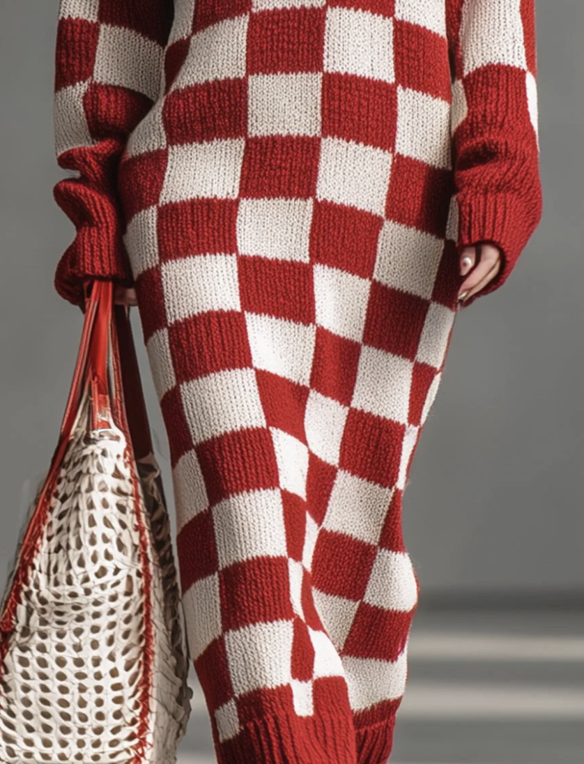 Rust Checkered Knit Maxi Dress - Image 3