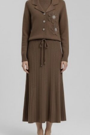 Cocoa Floral-Appliqué Ribbed Knit Co-ord