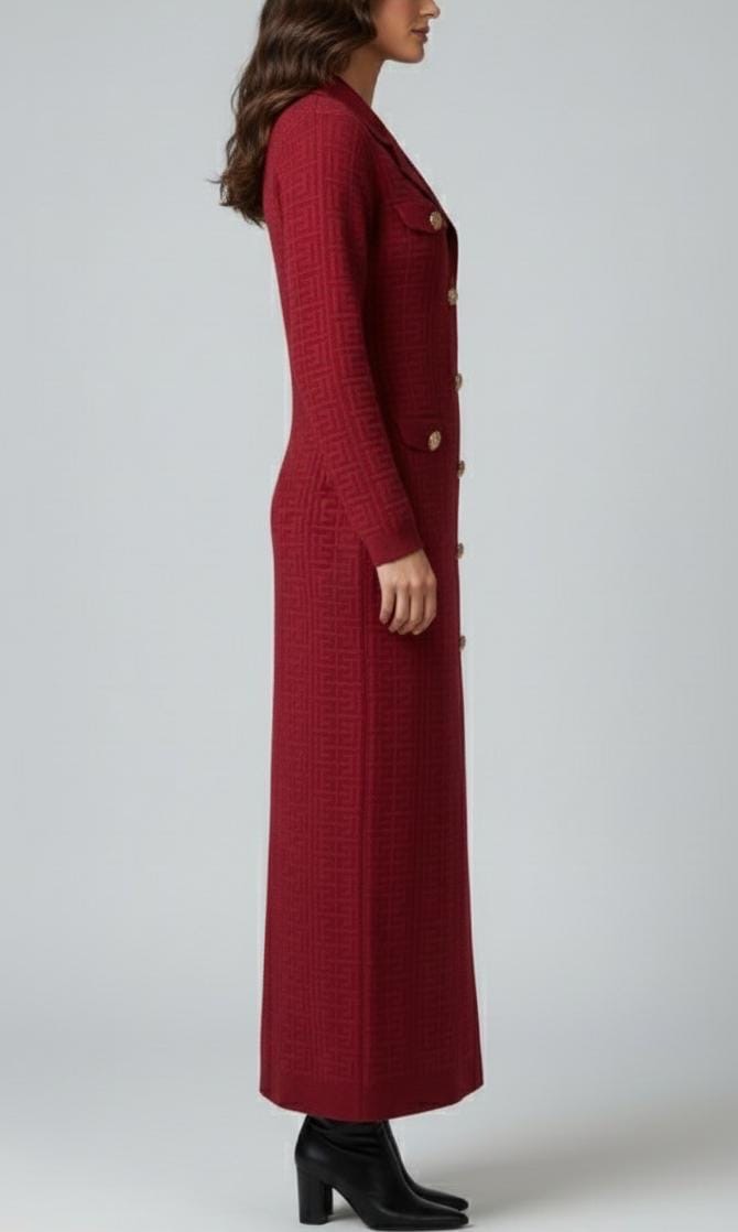 Regal Gold-Button Knit Maxi Coat Dress - Image 3