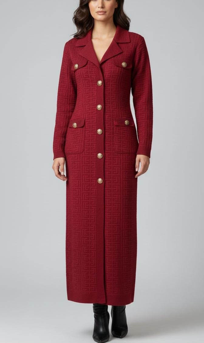 Regal Gold-Button Knit Maxi Coat Dress - Image 2