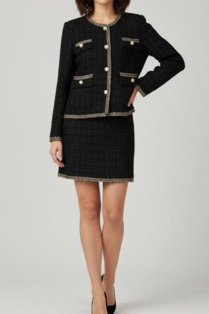 Noir Royale Pearl-Trim Tweed Co-ord Set