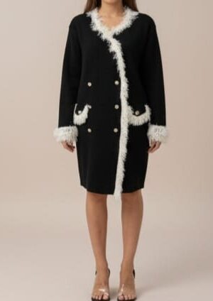 Faux Fur Trim Knit Coat