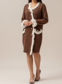 Chocolate Fur Trim Knit Coat