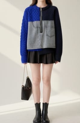 Mynway Indigo Patchwork Knit Top