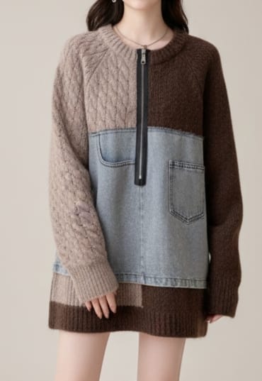 Mynway Mocha Patchwork Knit Dress - Image 5