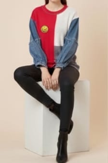 Mynway Colorblock Denim Sleeve Sweatshirt