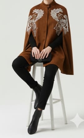 Mynway Embroidered Wool Cape Coat