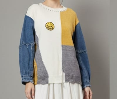 Mynway Colorblock Denim Knit Sweater