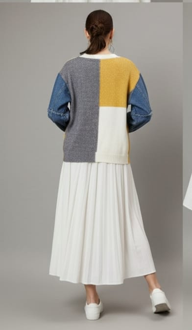 Mynway Colorblock Denim Knit Sweater - Image 3