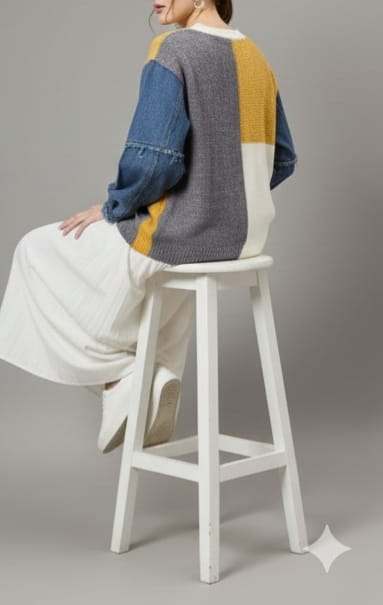 Mynway Colorblock Denim Knit Sweater - Image 5