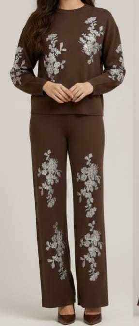 Mynway Cocoa Floral Knit Co-Ord Set