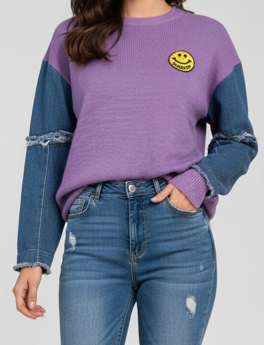 Mynway Violet Denim Knit Sweater