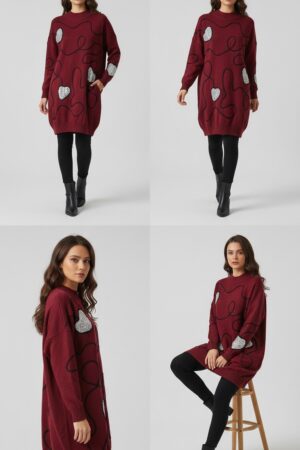 Mynway Burgundy Heart Knit Dress