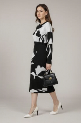 Monochrome Abstract Knit Midi