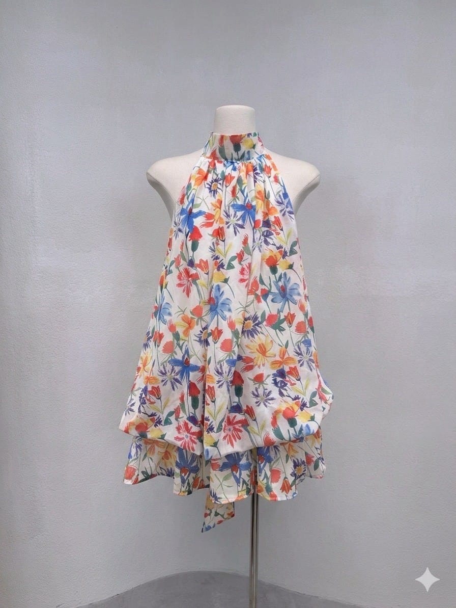 Floral Tiered Halter Mini Dress