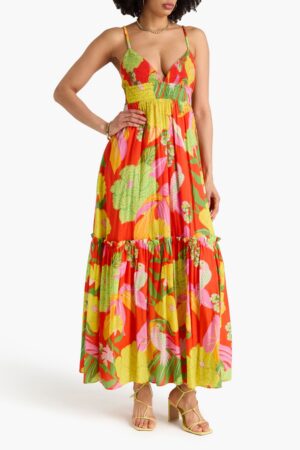 Mynway Tropical Printed Smocked Maxi Dress