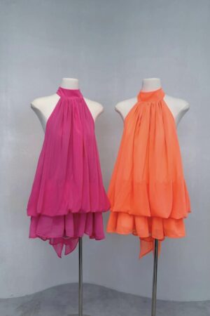 Halter Neck Chiffon Mini Dress