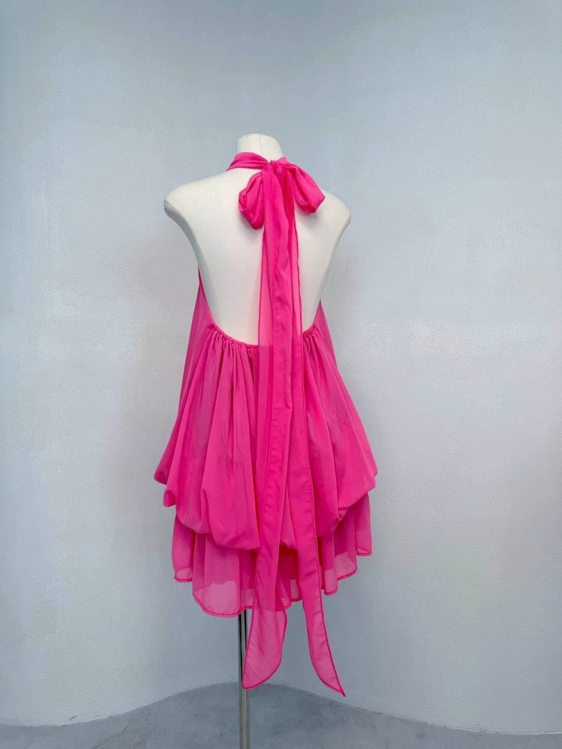 Halter Neck Chiffon Mini Dress - Image 4