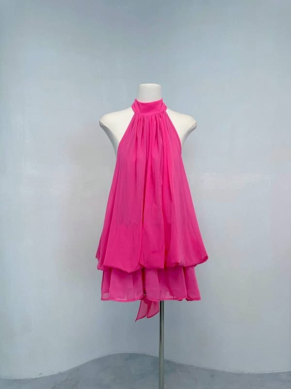 Halter Neck Chiffon Mini Dress - Image 5