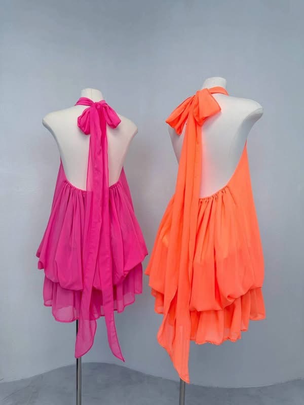 Halter Neck Chiffon Mini Dress - Image 2