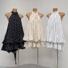 Polka Dot Halter Asymmetrical Dress