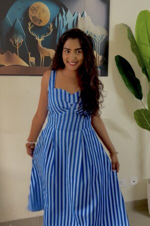 Blue & White Striped Wide-Leg Style Dress
