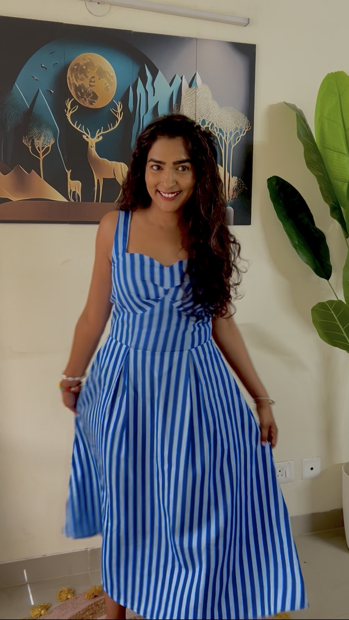 Blue & White Striped Wide-Leg Style Dress